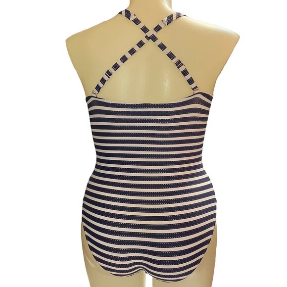 Niptuck Swim Nautical Stripe Ahoy Foil Twist Front Tummy Control Swimsuit US 8 - Picture 5 of 8